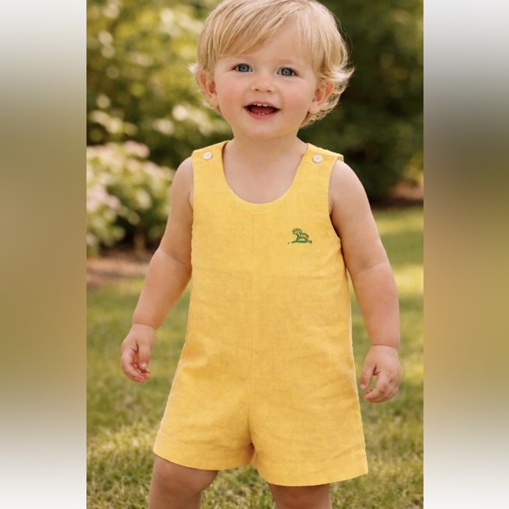 Vintage 1980’s Boys Yellow Shortall Romper Horse Detail Sz 2T